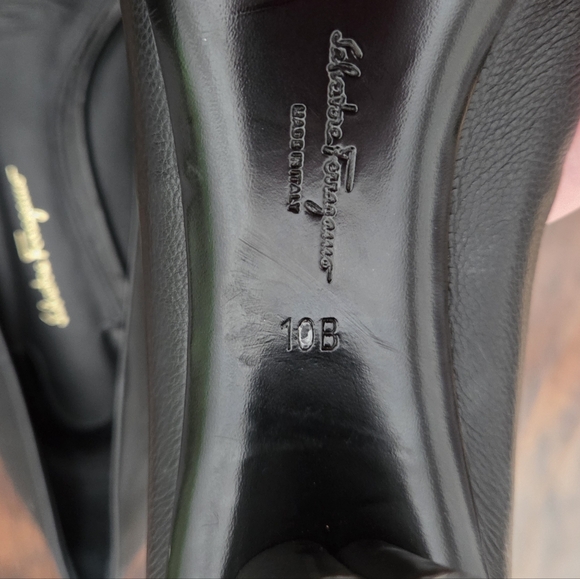 Salvatore Ferragamo Black Leather Heels with Gold Accents - Picture 10 of 10